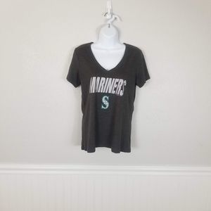 Seattle Mariners MLB LOGO Spell Out V-Neck Tee
